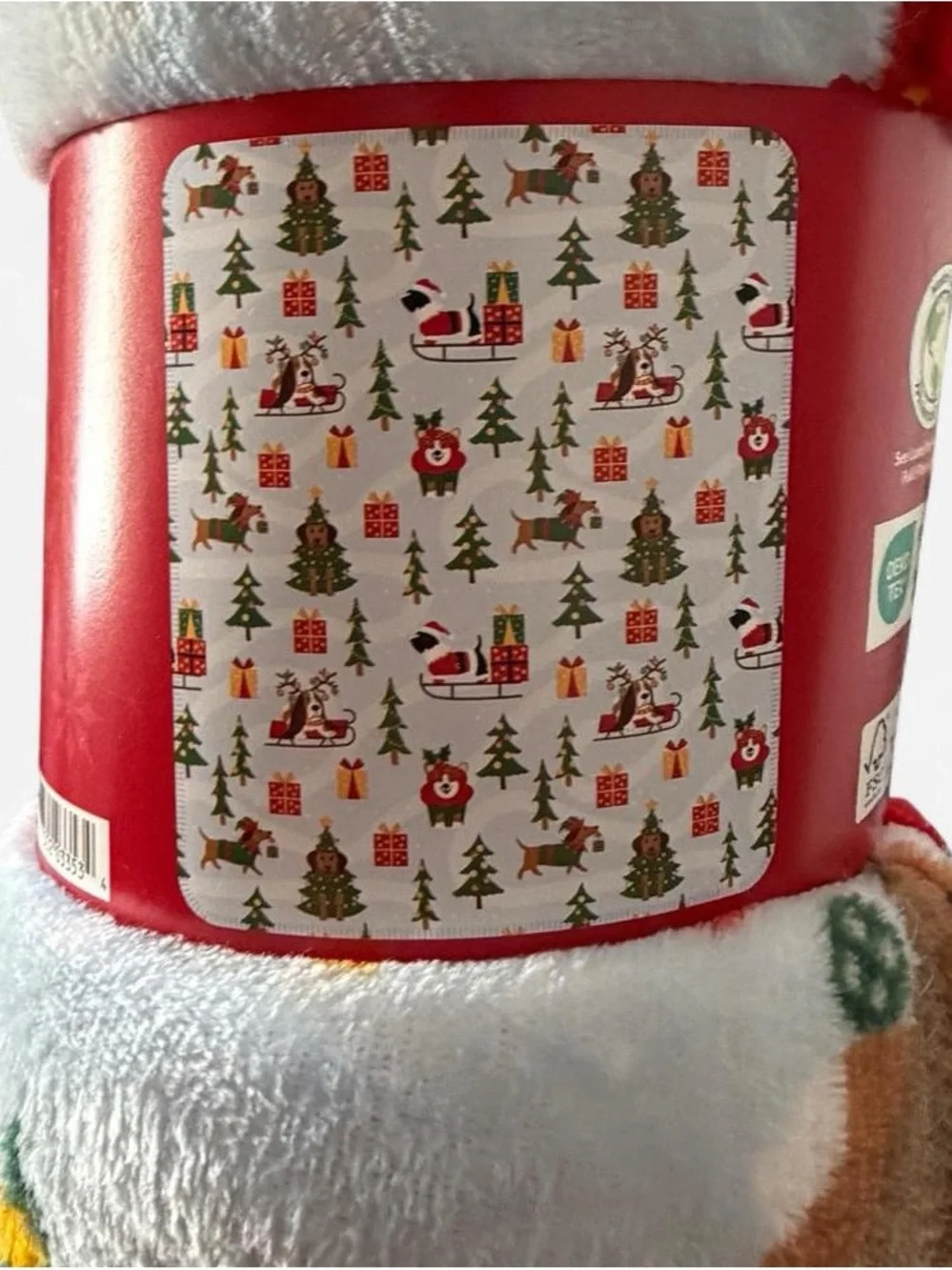 Holiday Time White Plush Throw with Green & Yellow Holiday Accents